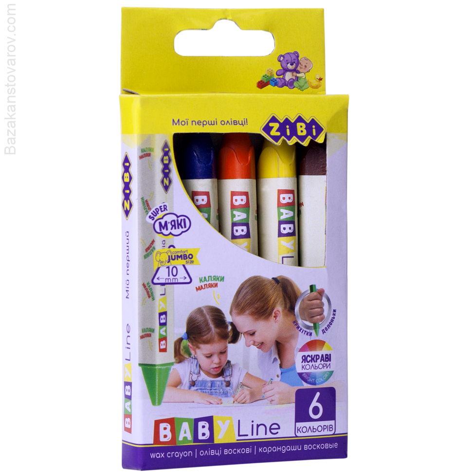 Карандаши восковые JUMBO, 6 цветов, треугольные, BABY Line