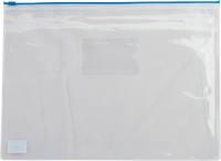 Папка-конверт А4 на молнии, прозрачная, синяя