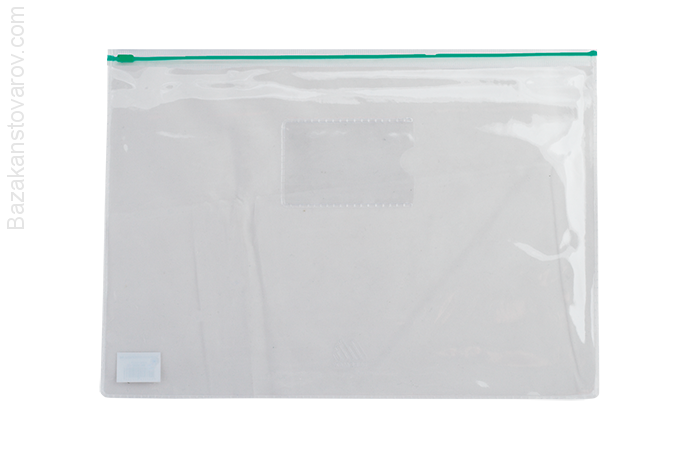 Папка-конверт А4 на молнии, прозрачная, зеленая