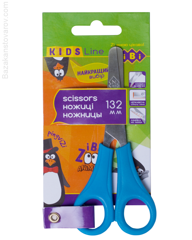 Ножницы детские 132мм с линейкой, синий, KIDS Line