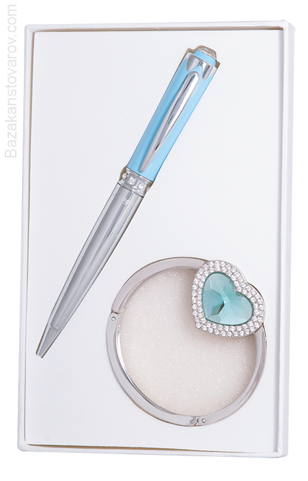 Набір подарунковий "Crystal": ручка кулькова + гачок д сумки, синій
