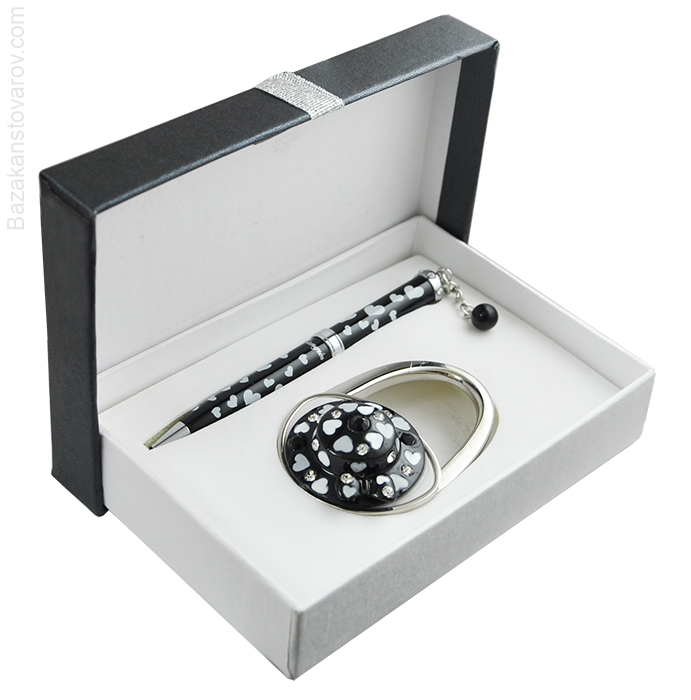 Набір подарунковий "Elegance": ручка кулькова + гачок д сумки, чорний