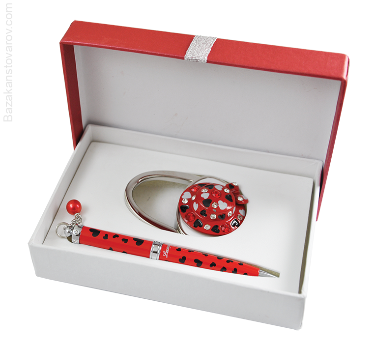 Набор подарочный "Elegance": ручка шариковая + крючек д сумки, красный