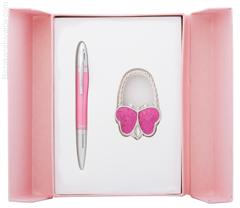 Набор подарочный "Lightness": ручка шариковая + крючек д сумки, розовый